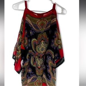 Elegant Red Paisley Long Sleeve Top